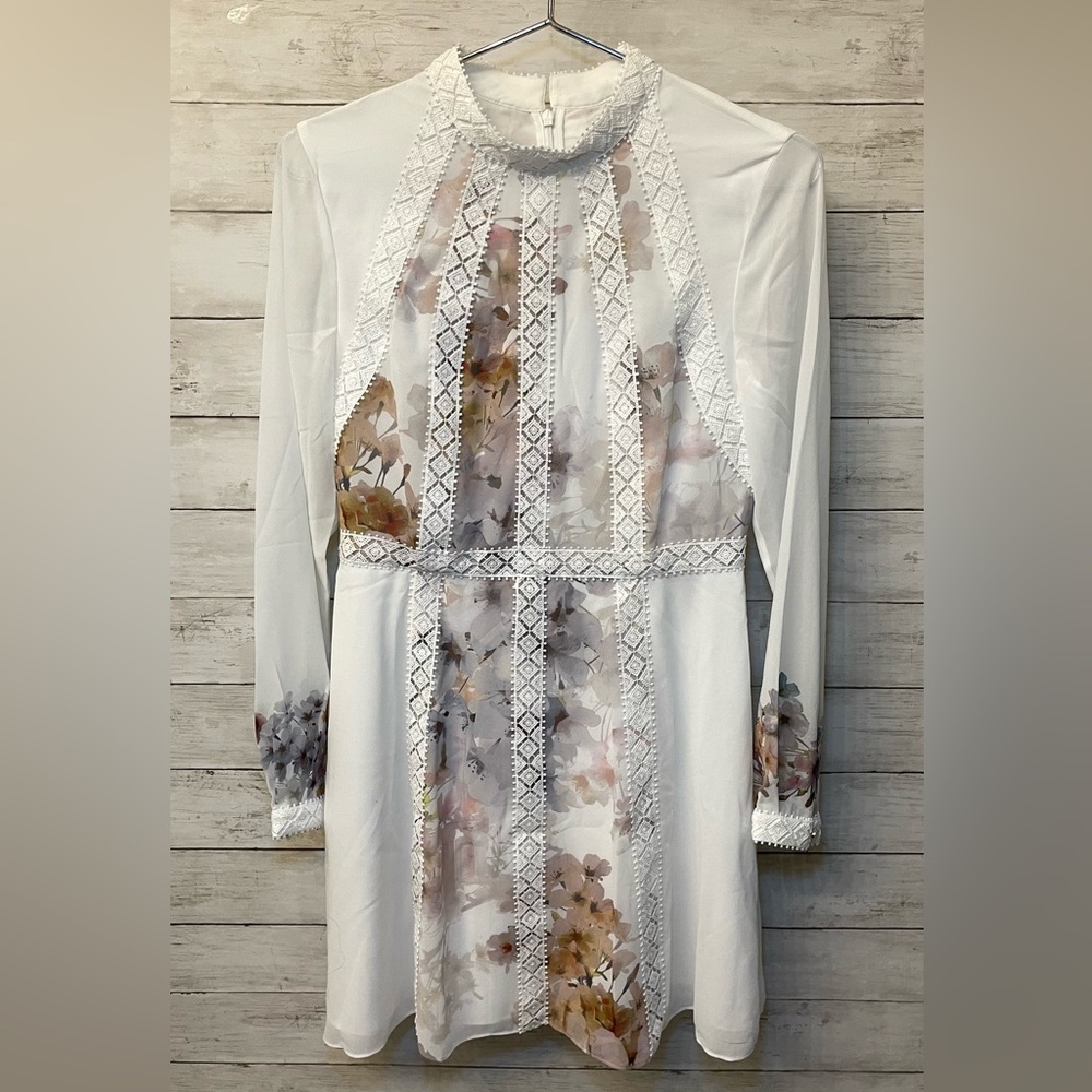 TED BAKER Meirion Floral & Lace Trim Dress Size 2/US Size 6
